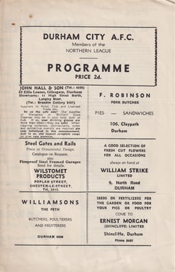 Durham City v Tranmere Rovers Match Programme 1957-12-07
